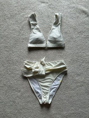 summersalt Cream V-Neck Bandeau Bikini with Self-Tie Waist